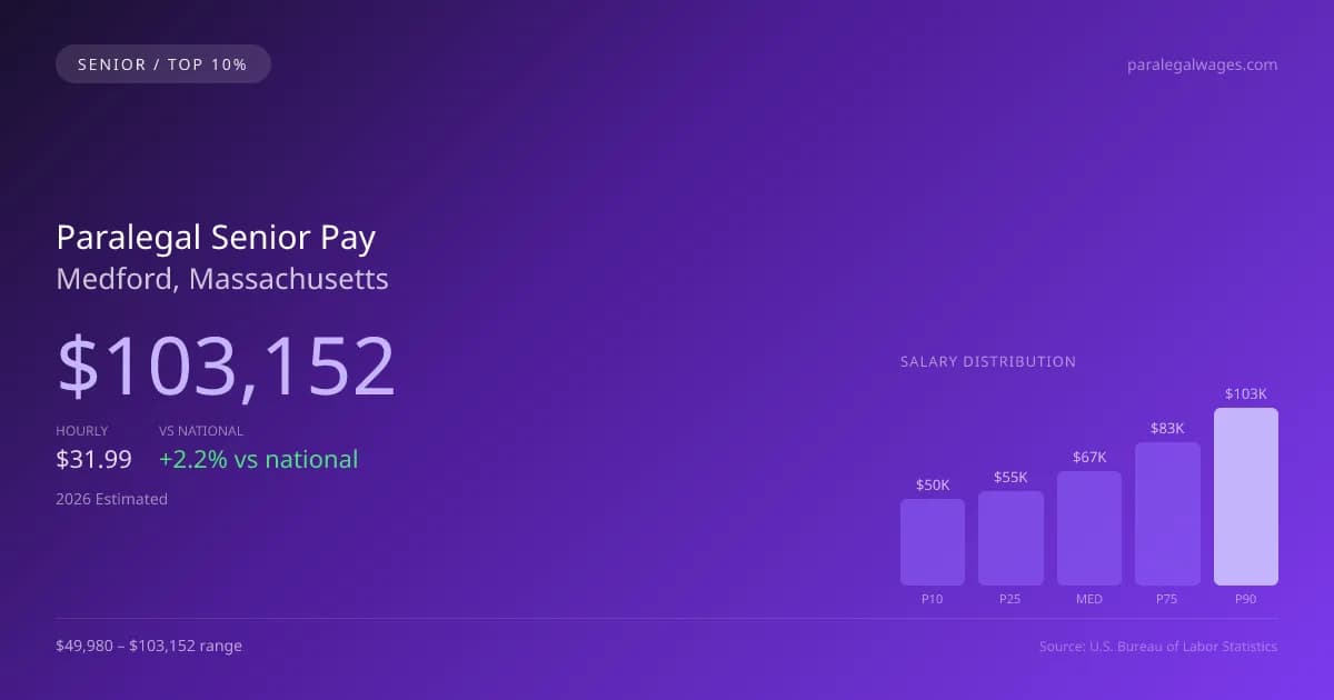 Paralegal Senior Salary in Medford, MA — 2026 est., based on 2025 BLS
