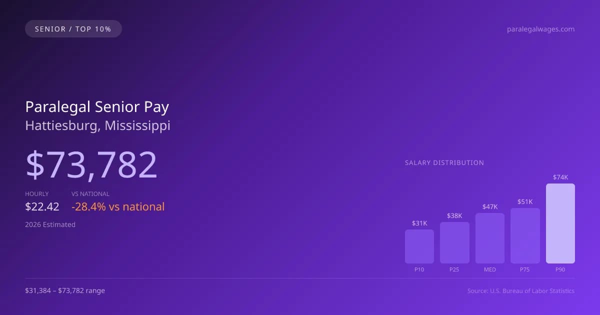 Paralegal Senior Salary in Hattiesburg, MS — 2026 est., based on 2025 BLS