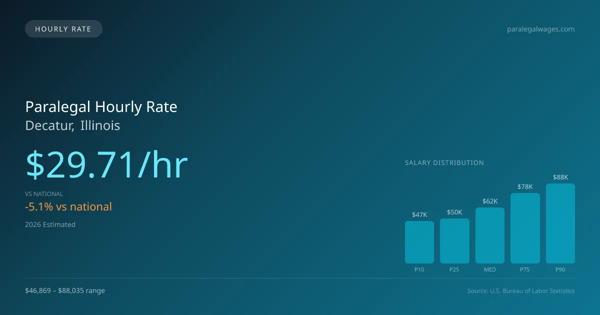 Paralegal Hourly Rate in Decatur, IL — 2026 est., based on 2025 BLS