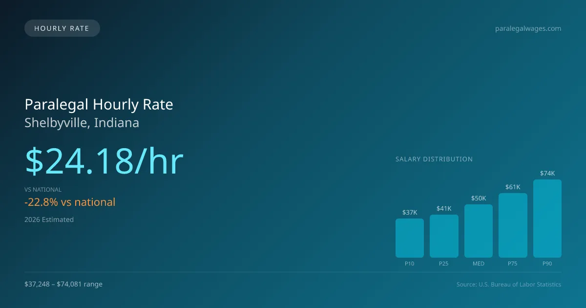 Paralegal Hourly Rate in Shelbyville, IN — 2026 est., based on 2025 BLS