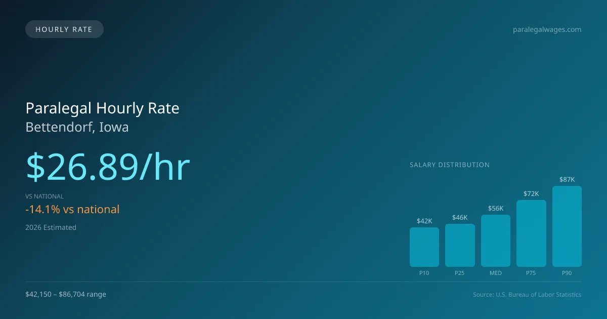 Paralegal Hourly Rate in Bettendorf, IA — 2026 est., based on 2025 BLS