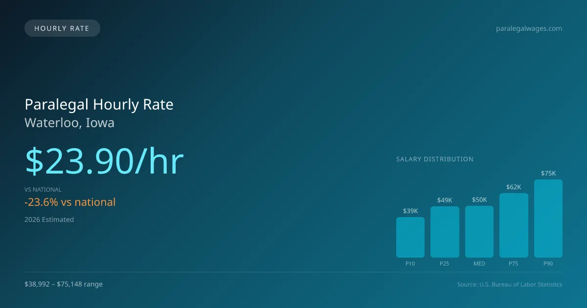 Paralegal Hourly Rate in Waterloo, IA — 2026 est., based on 2025 BLS