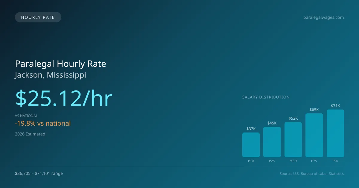 Paralegal Hourly Rate in Jackson, MS — 2026 est., based on 2025 BLS
