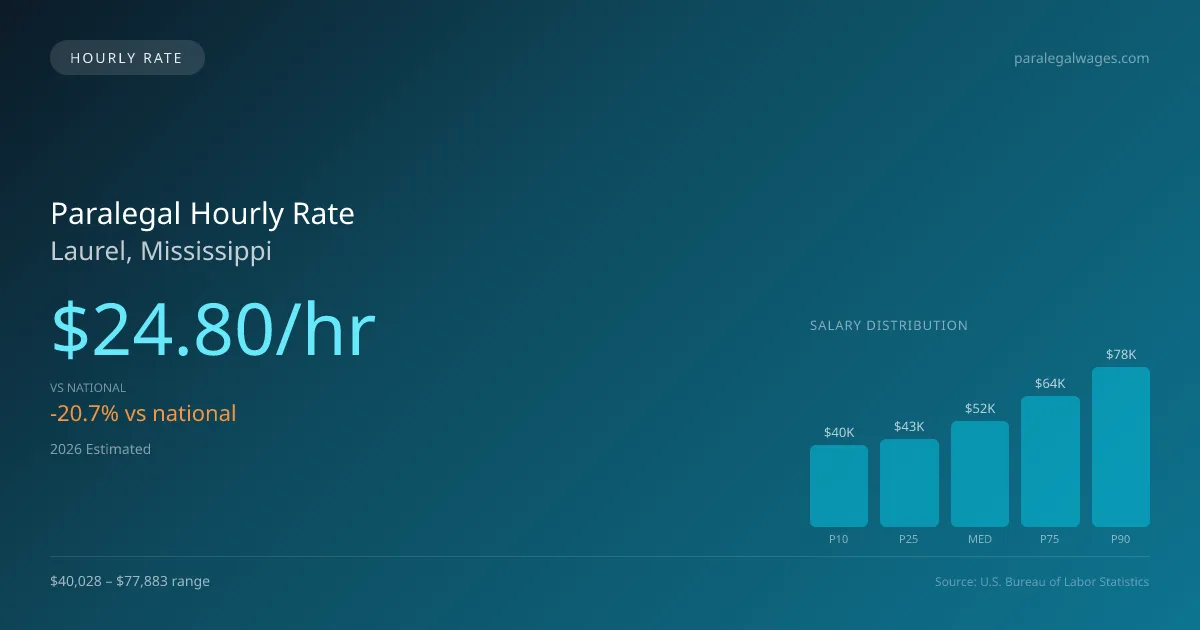Paralegal Hourly Rate in Laurel, MS — 2026 est., based on 2025 BLS