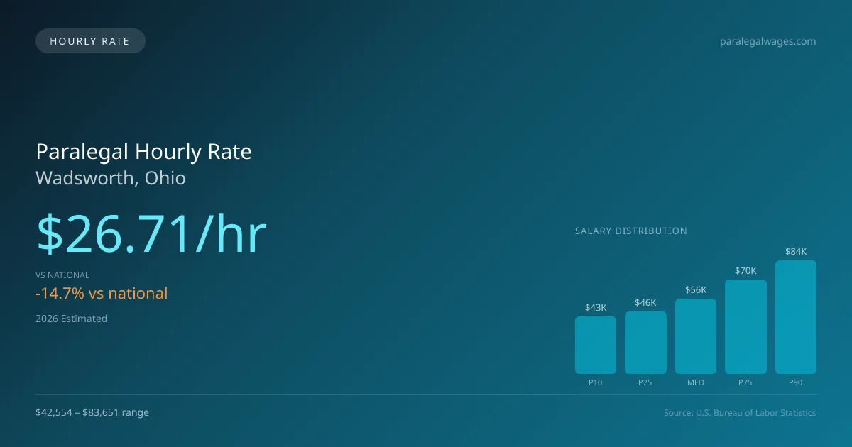 Paralegal Hourly Rate in Wadsworth, OH — 2026 est., based on 2025 BLS
