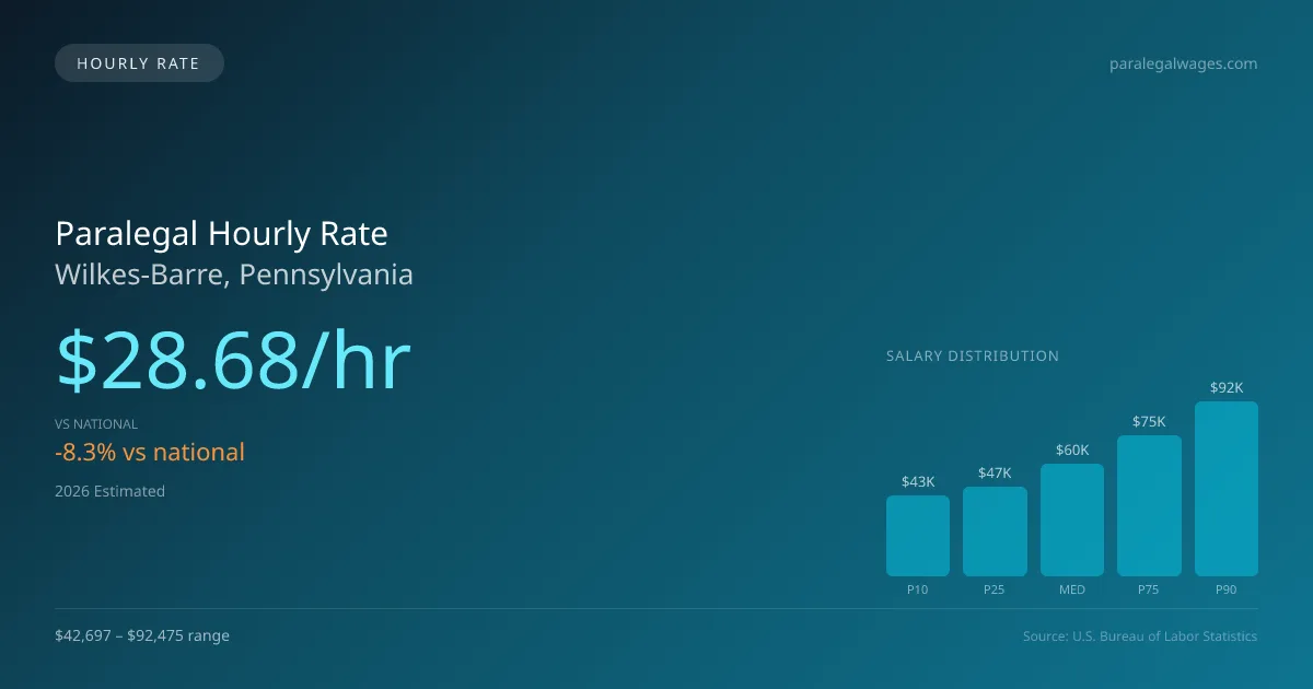 Paralegal Hourly Rate in Wilkes-Barre, PA — 2026 est., based on 2025 BLS