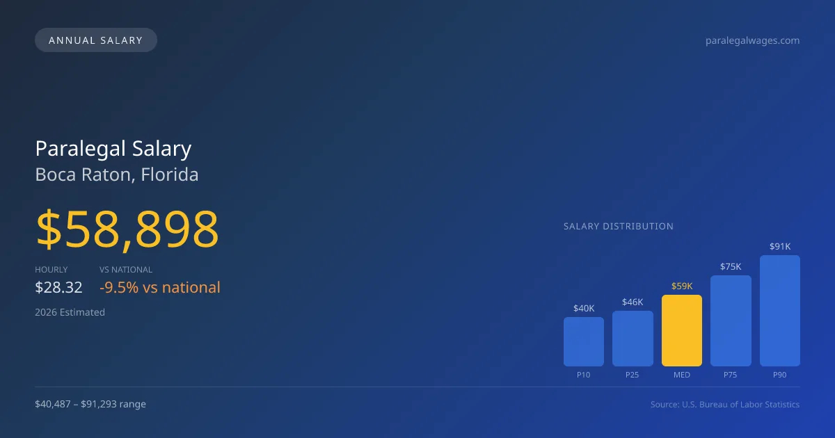 Paralegal Salary in Boca Raton, FL — 2026 est., based on 2025 BLS