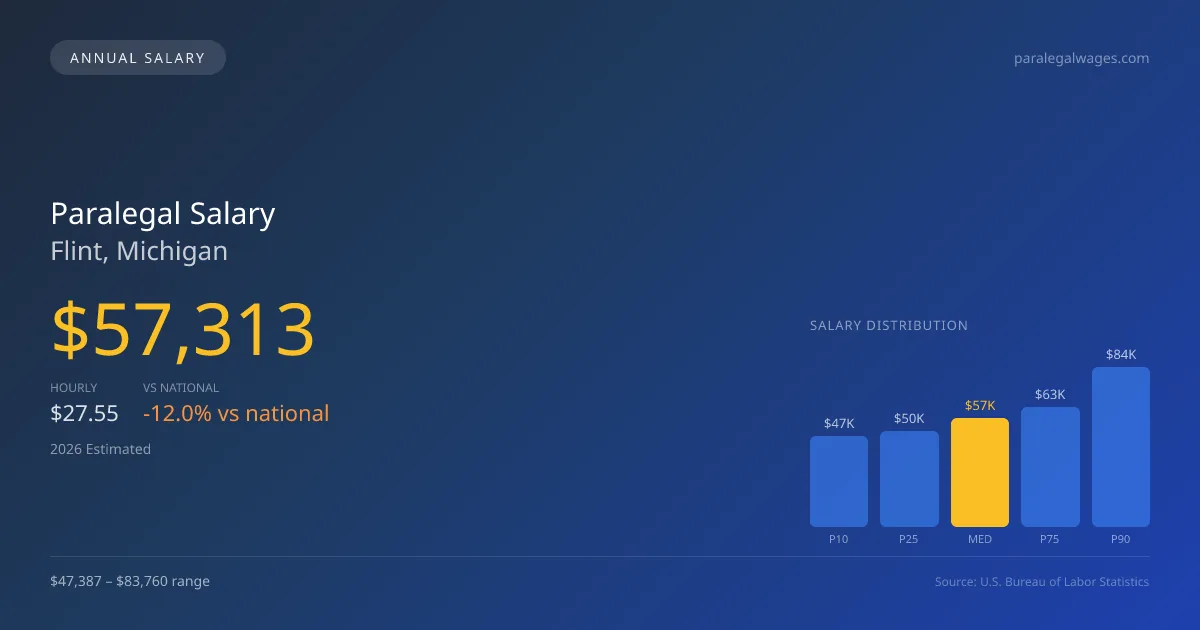 Paralegal Salary in Flint, MI — 2026 est., based on 2025 BLS