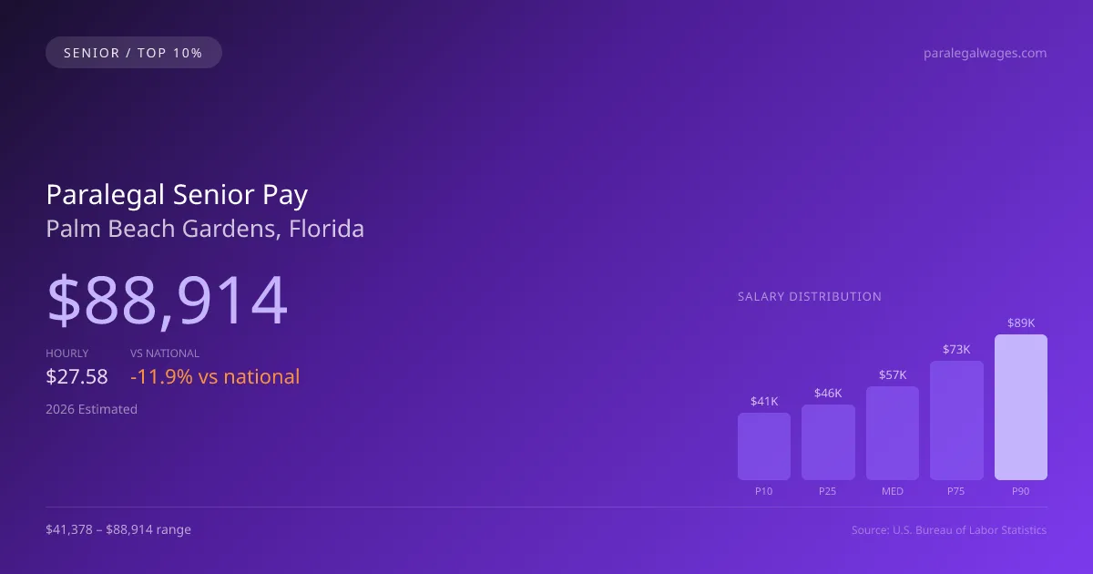 Paralegal Senior Salary in Palm Beach Gardens, FL — 2026 est., based on 2025 BLS
