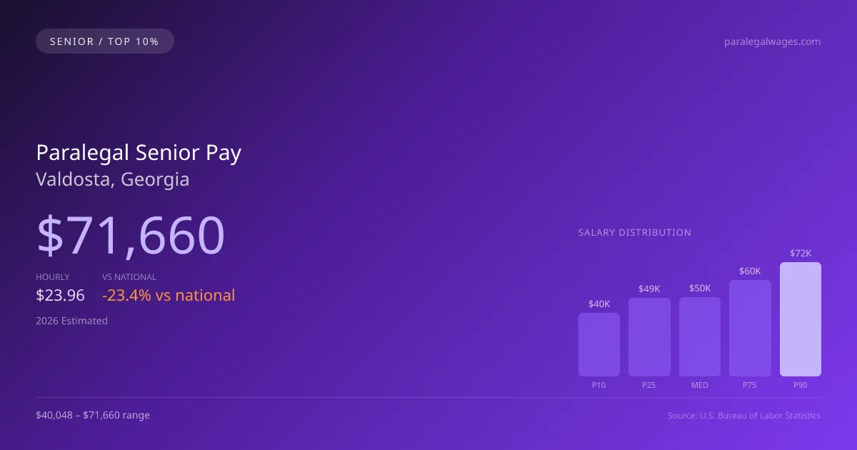 Paralegal Senior Salary in Valdosta, GA — 2026 est., based on 2025 BLS
