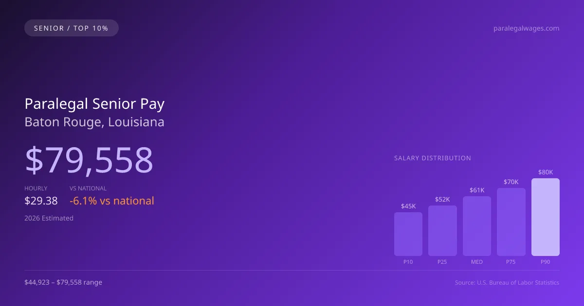 Paralegal Senior Salary in Baton Rouge, LA — 2026 est., based on 2025 BLS