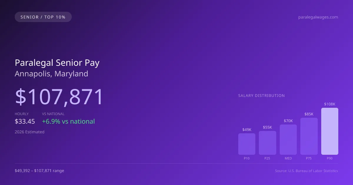 Paralegal Senior Salary in Annapolis, MD — 2026 est., based on 2025 BLS