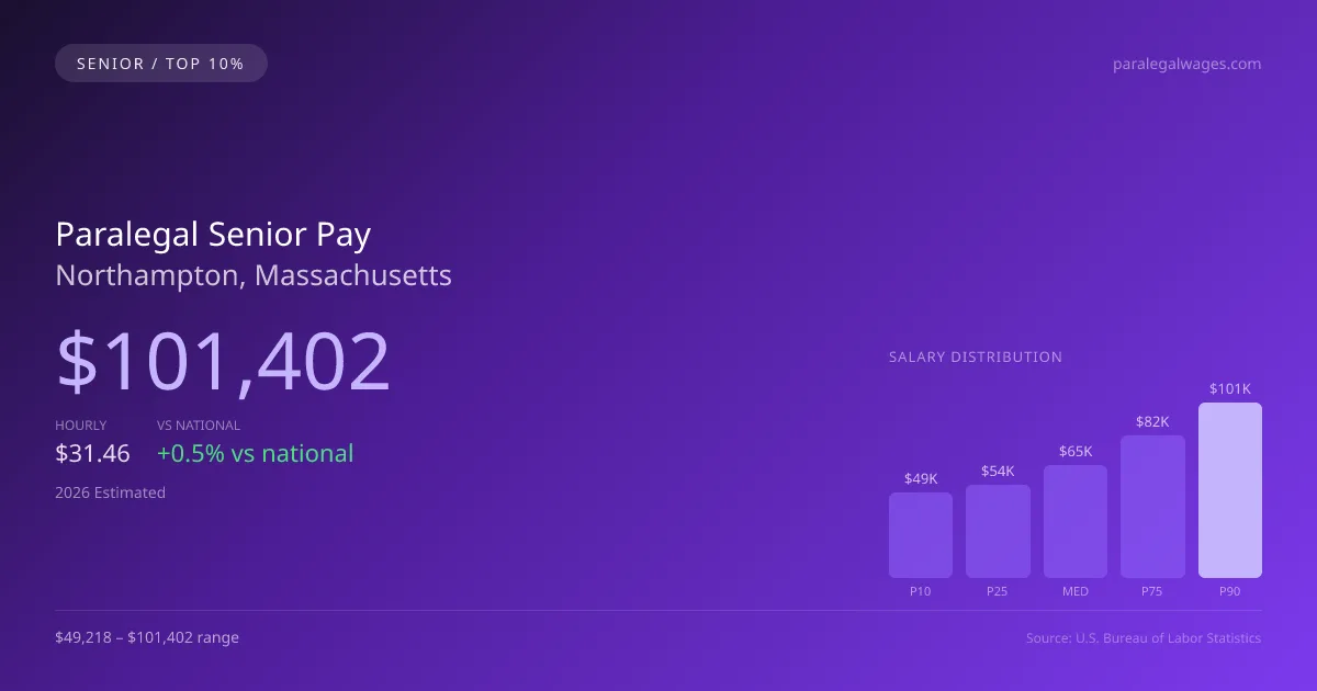 Paralegal Senior Salary in Northampton, MA — 2026 est., based on 2025 BLS