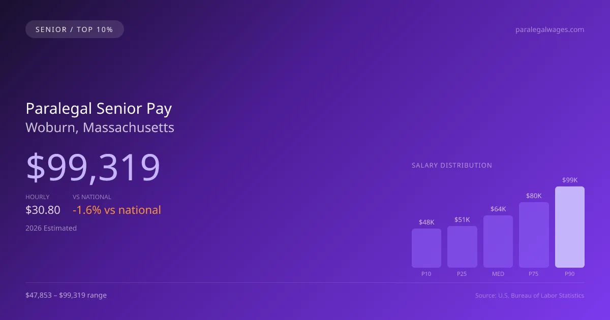 Paralegal Senior Salary in Woburn, MA — 2026 est., based on 2025 BLS