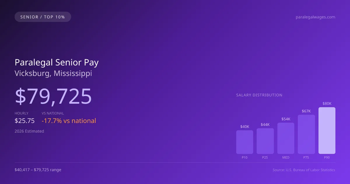 Paralegal Senior Salary in Vicksburg, MS — 2026 est., based on 2025 BLS