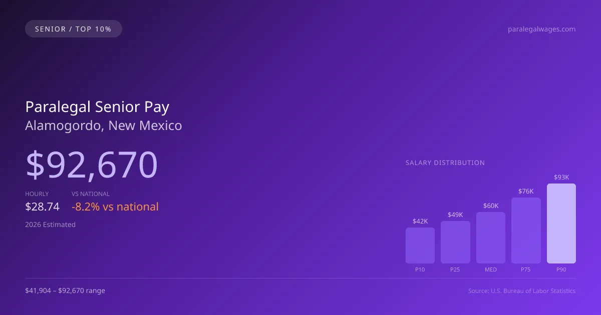 Paralegal Senior Salary in Alamogordo, NM — 2026 est., based on 2025 BLS