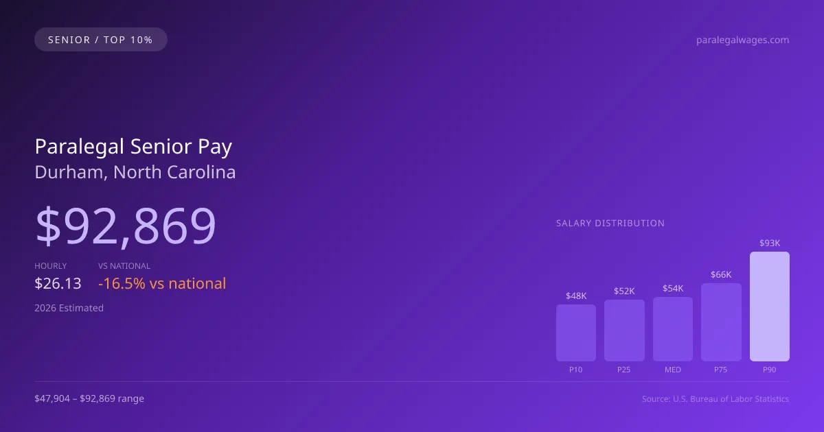 Paralegal Senior Salary in Durham, NC — 2026 est., based on 2025 BLS