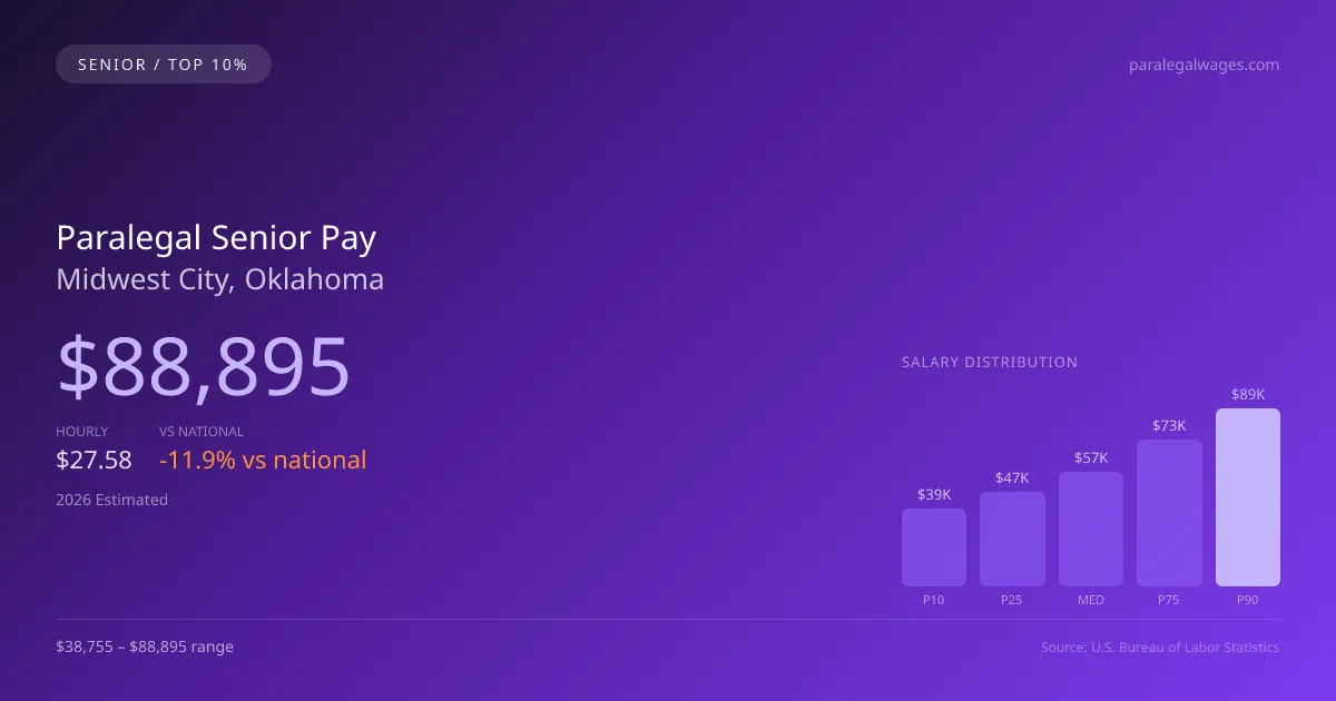 Paralegal Senior Salary in Midwest City, OK — 2026 est., based on 2025 BLS