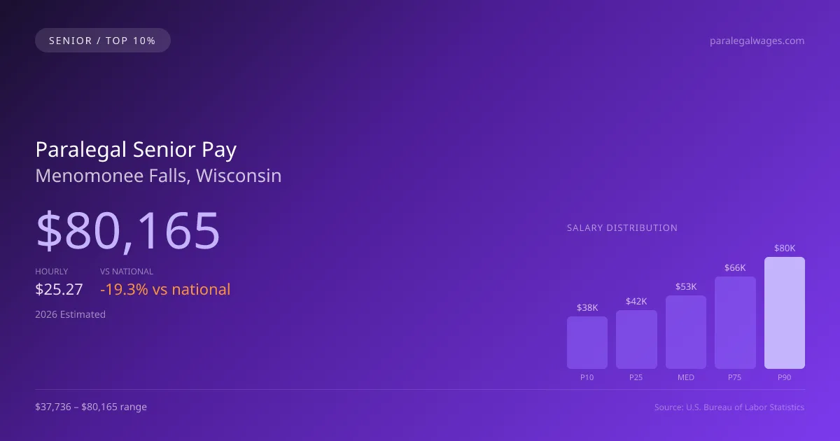 Paralegal Senior Salary in Menomonee Falls, WI — 2026 est., based on 2025 BLS